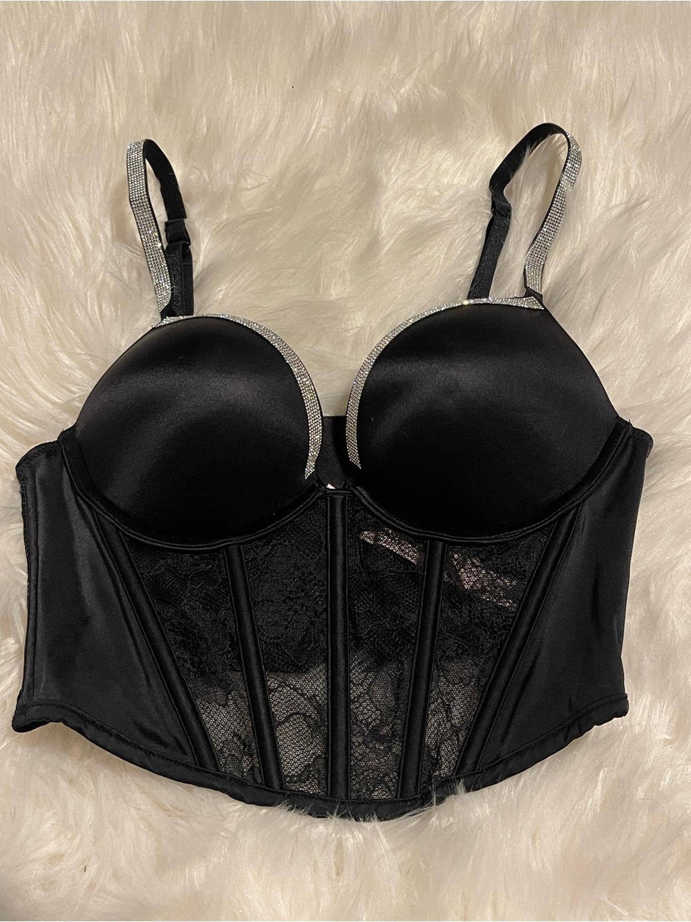 Victoria’s Secret Black Bombshell Bustier with Sparkle Trim Straps